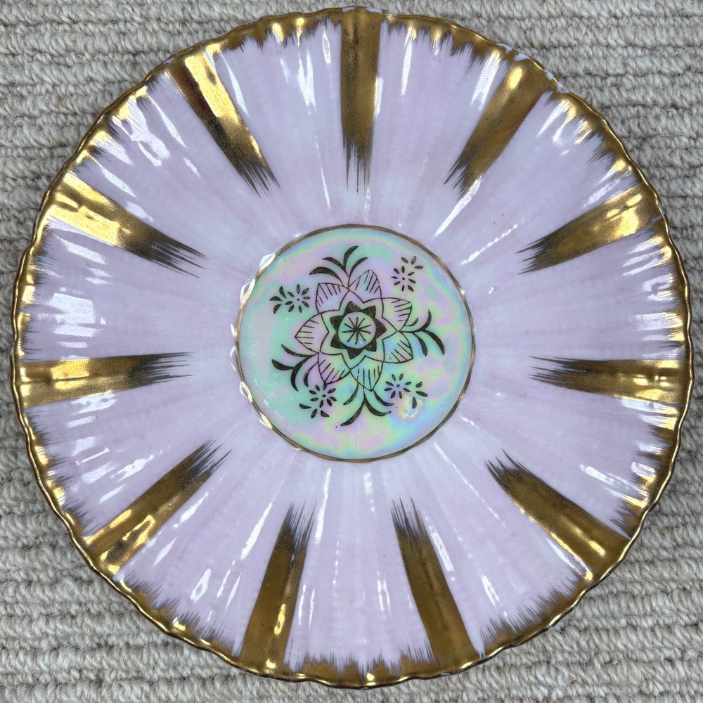 VTG Royal Sealy Saucer Plate 6in Pink Gold Vintage Mid Century Lustre Japan